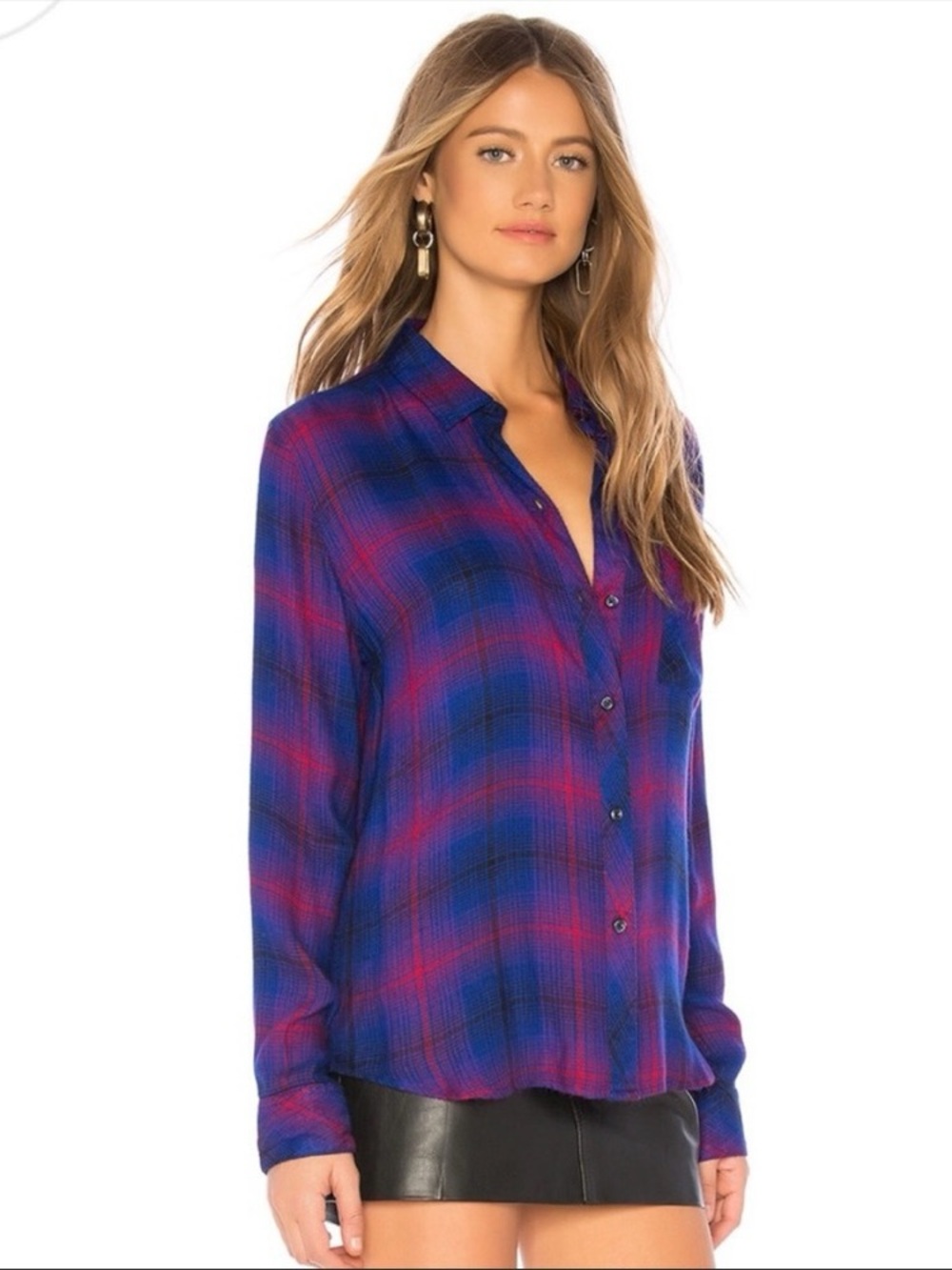 Rails Hunter Plaid Button Down Shirt Azure Scarlet Blue Red Size M